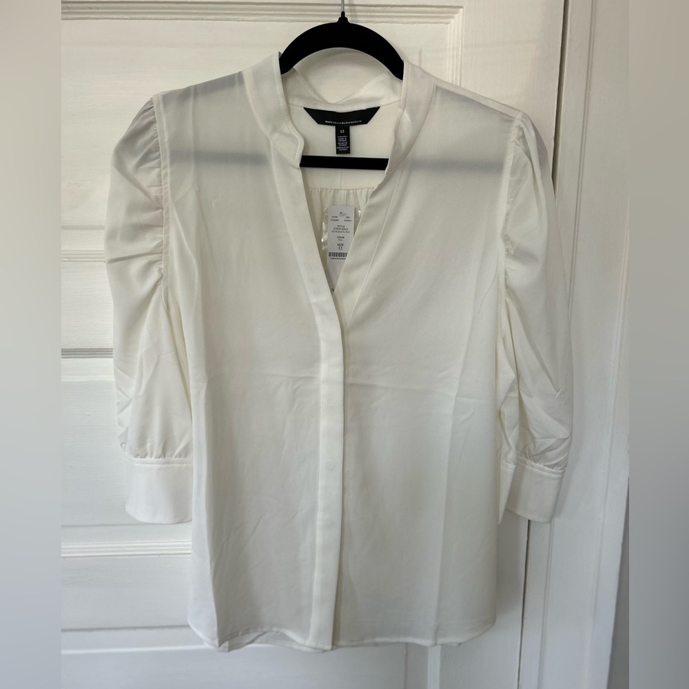 NWT WHBM Ruched Sleeve Shirt - Off White